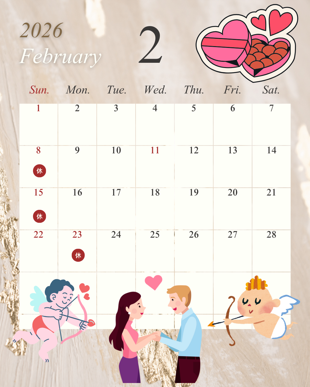 ベージュ ゴールド エレガント シンプル 2026年1月〜12月  営業カレンダー  インスタグラムの投稿 (2).png