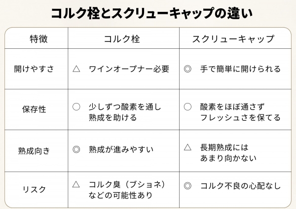 コルク栓とスクリューキャップの違い